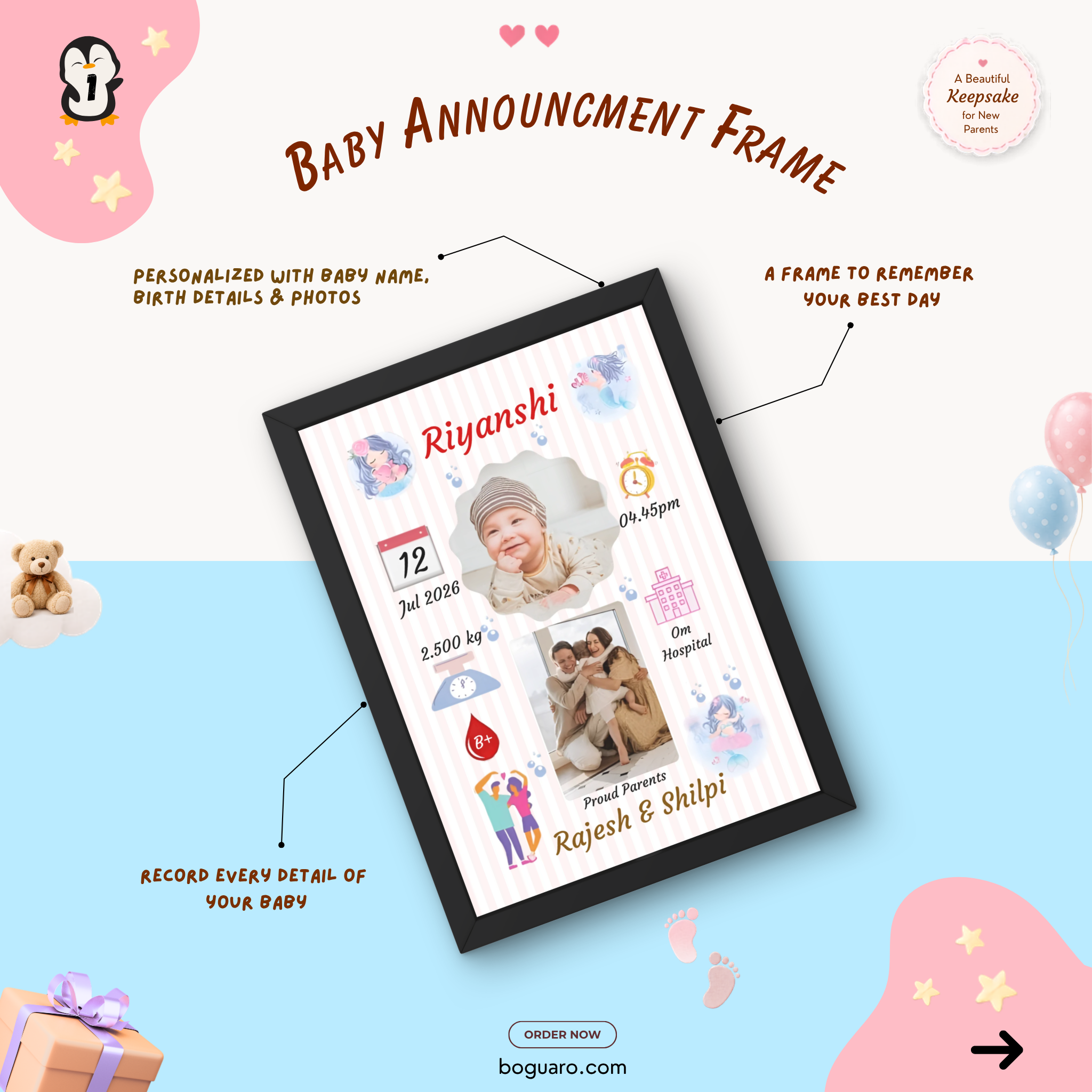 Baby birth announcement frame