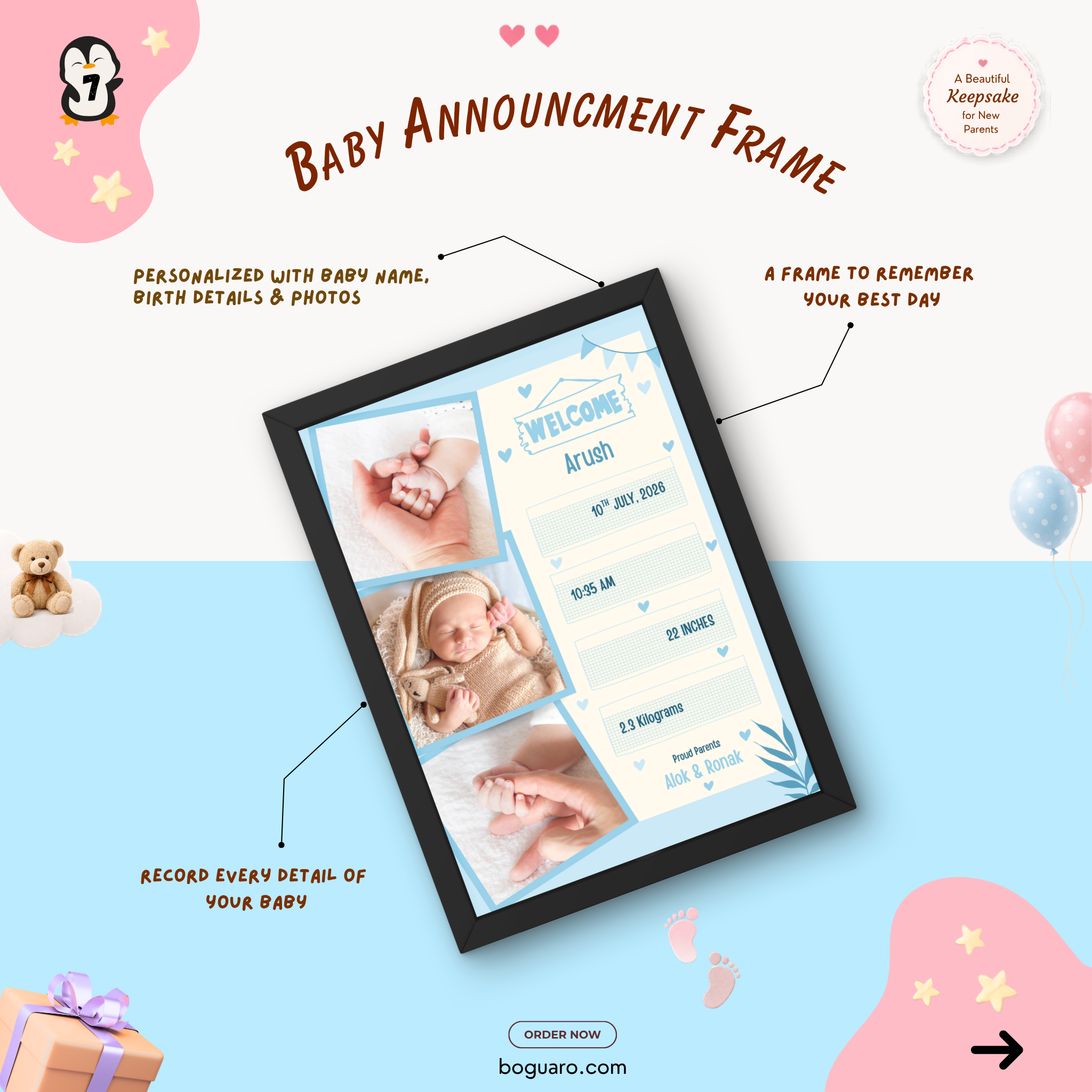 Baby birth announcement frame